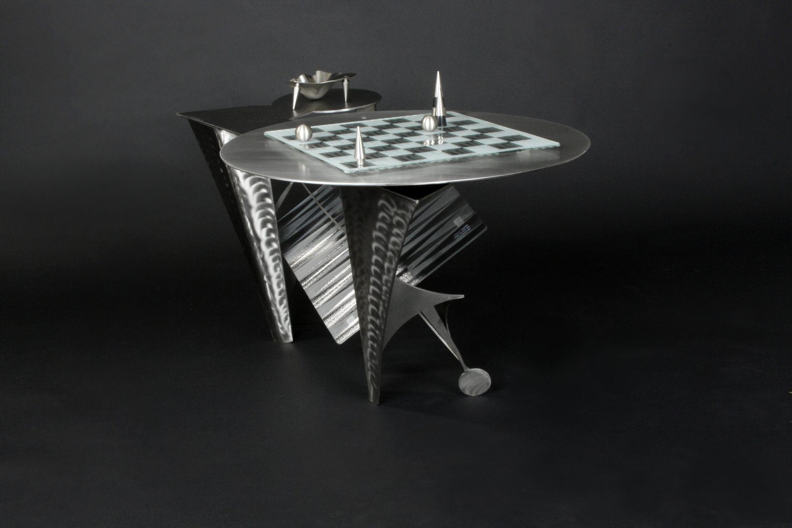 A table with a chess board on it.
