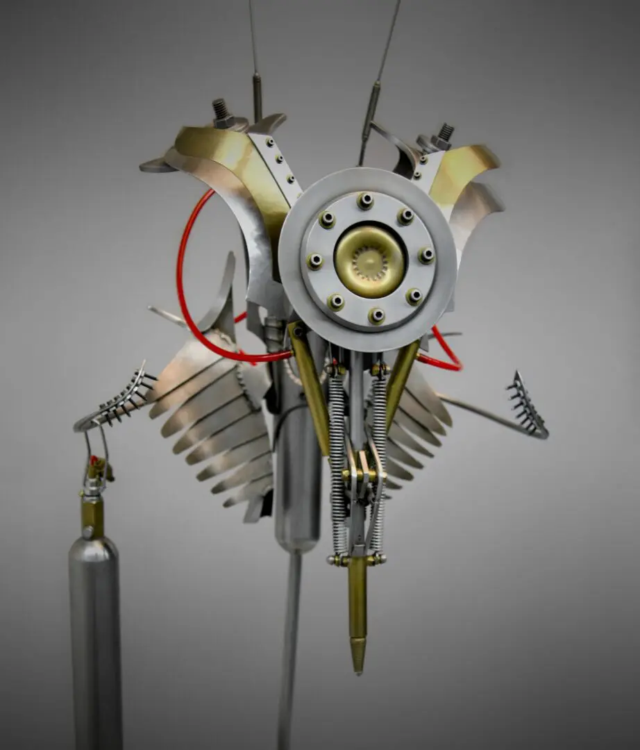 A Mechanized Sculpture made of metal and wires, designed by Ira Sherman.
