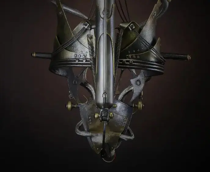 A steampunk helmet crafted from metal.
